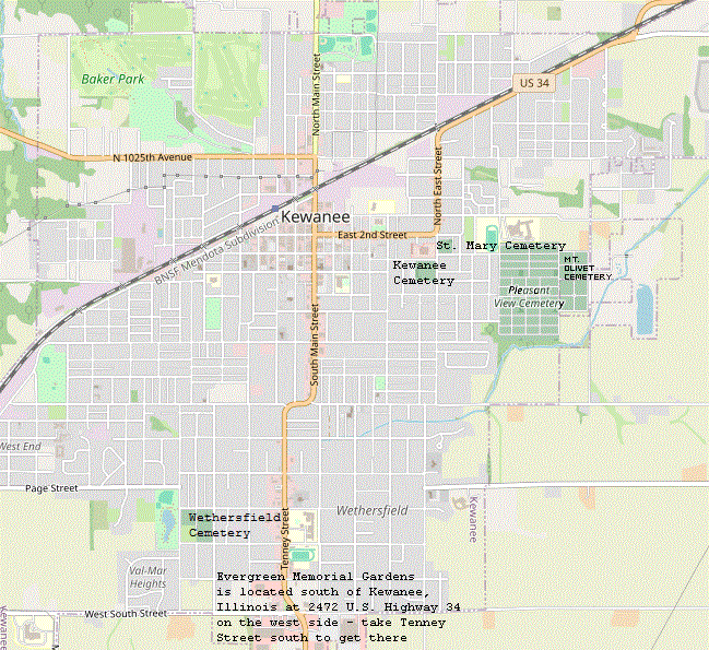 Kewanee, Illinois Cemeteries Map